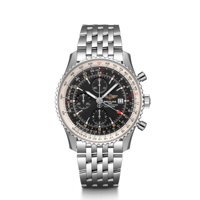 Breitling Navitimer Chronograph GMT 46 Stainless Steel 46mm Black Dial  Leather Strap A24322121B2X1 - BRAND NEW