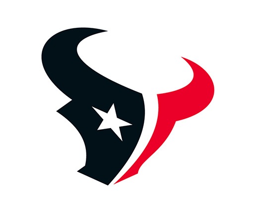 The logo of the NFL team Houston Texans, a bullhead in the colours blue, white and red.