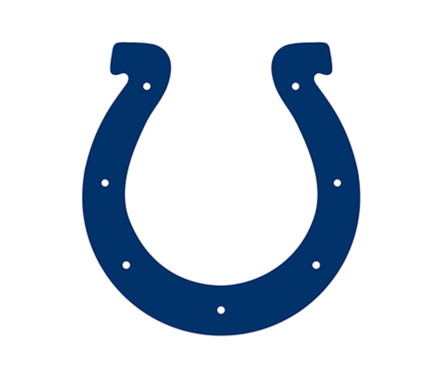 The logo of the NFL team Indianapolis Colts, a blue horseshoe.
