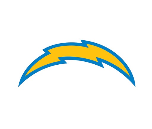 The logo of the NFL team Los Angeles Chargers, an arc-shaped lightning bolt.