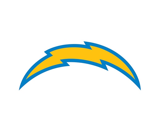 The logo of the NFL team Los Angeles Chargers, an arc-shaped lightning bolt.
