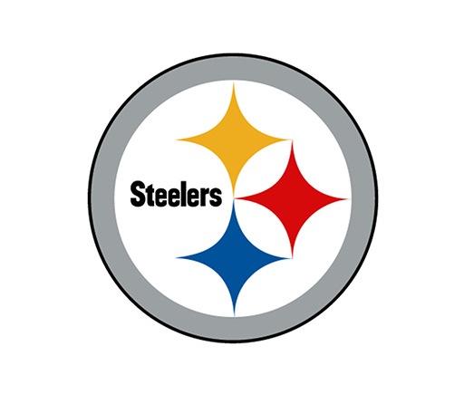 The logo of the NFL team Pittsburgh Steelers,  a circle around three four-pointed geometric shapes.