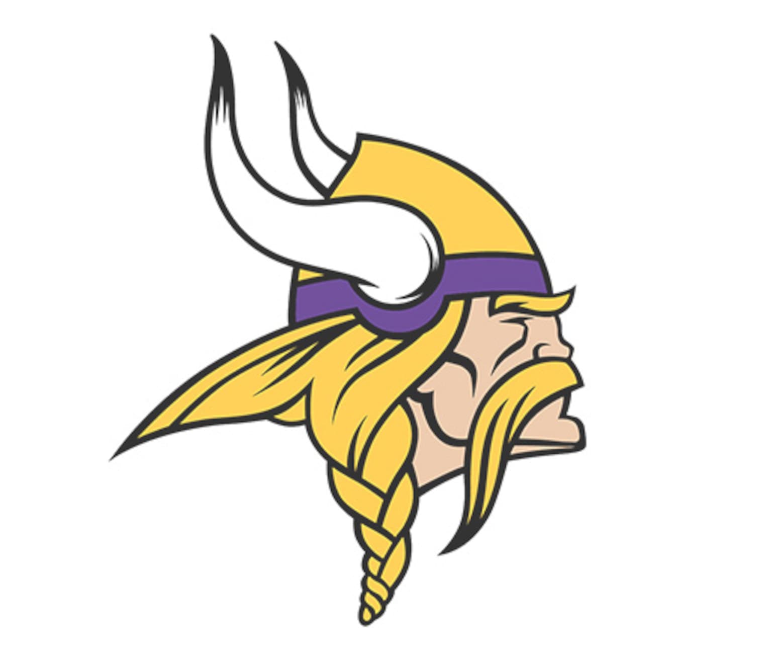 The logo of the NFL team Minnesota Vikings, a Viking with a yellow and purple Viking helmet.