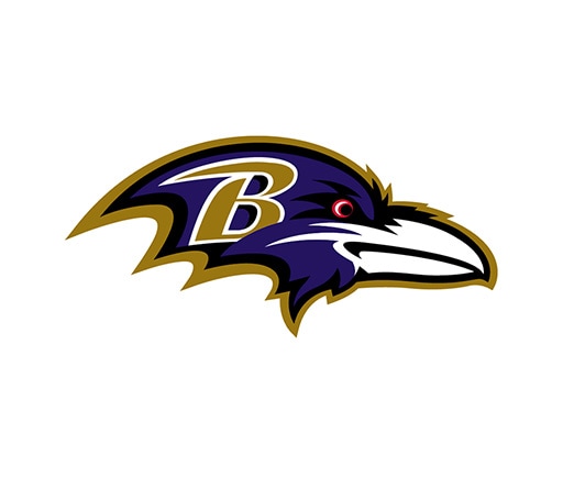 The logo of the NFL team Baltimore Ravens, a purple raven with the letter B.