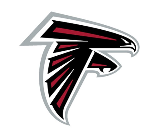 The logo of the NFL team Atlanta Falcons, a red and black falcon.