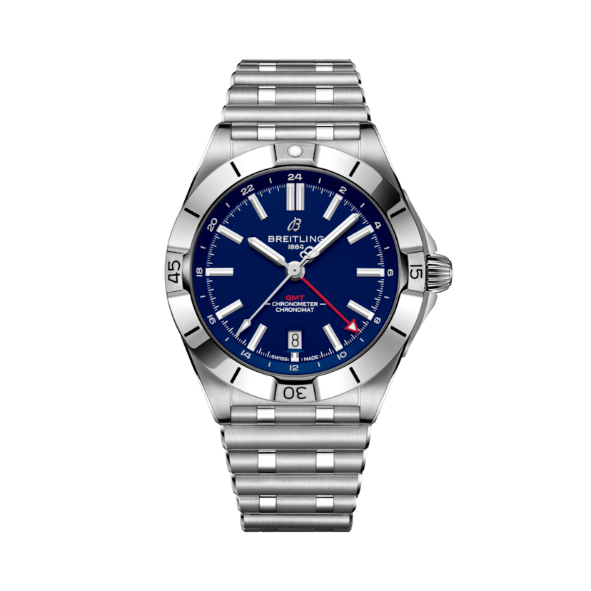 Chronomat Automatic GMT 40 NFL New York Giants Edition, reference A32398C11C1A1. Link to product details.