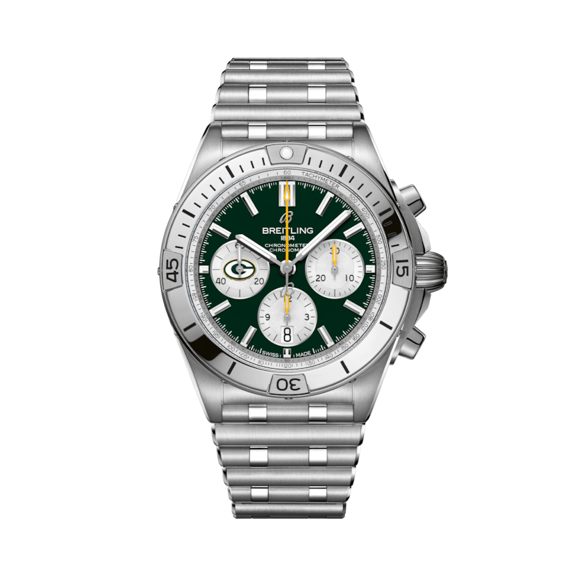Chronomat B01 42 NFL Green Bay Packers Edition, reference AB01342B1L1A1. Link to product details.