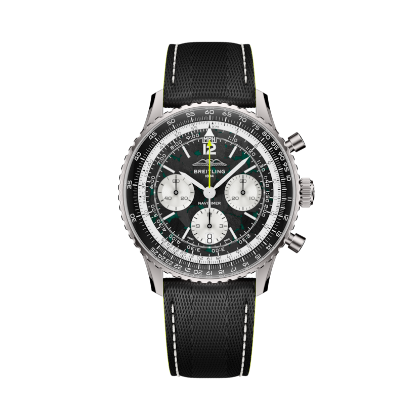 NAVITIMER B01 CHRONOGRAPH 43 ASTON MARTIN ARAMCO FORMULA ONE™ TEAM, reference EB01381A1B1X1. Link to product details.