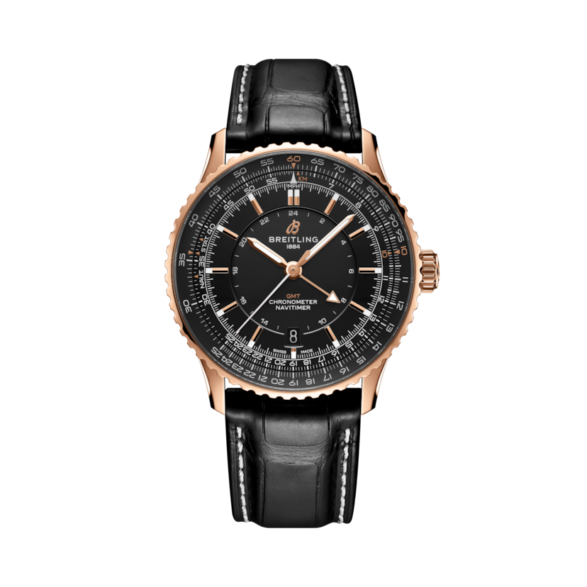 ナビタイマー オートマチック GMT 41 ジャパン リミテッド、リファレンス R323101A1B1P1。 商品詳細ページへのリンク。