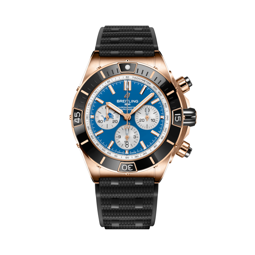 Super Chronomat B01 Chronograph 44 NFL Detroit Lions Edition, reference RB01366A1C2S1. Link to product details.