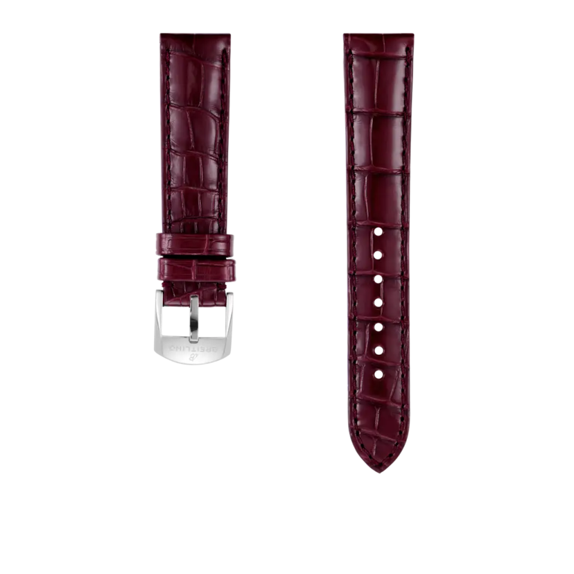 Burgundy alligator leather strap - 1041PL - image 1