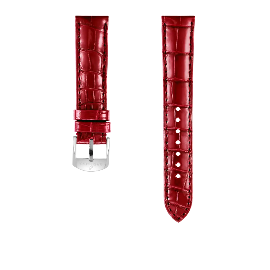 Red alligator leather strap - 1048P - image 1