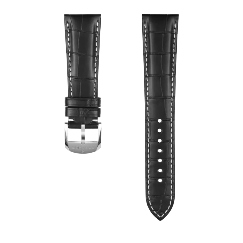 Black alligator leather strap - 1055P - image 1