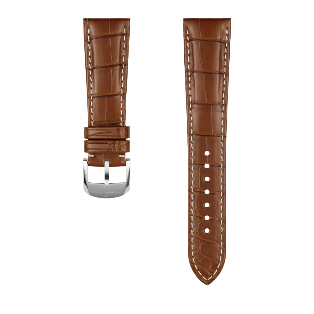 Gold brown alligator leather strap - 1059P - image 1