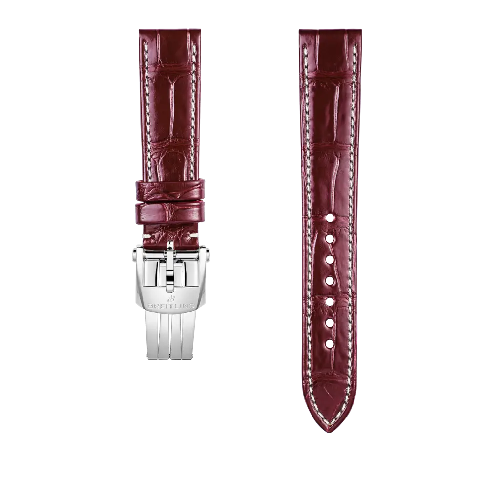 Burgundy alligator leather strap - 1077P - image 1