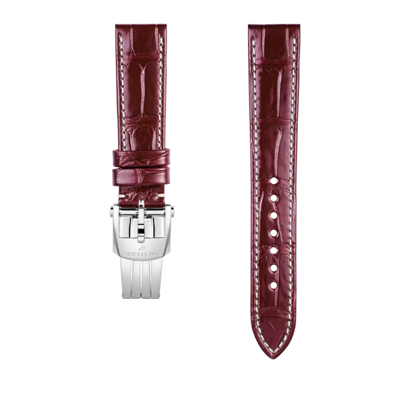 Burgundy alligator leather strap - 1077PS - image 1