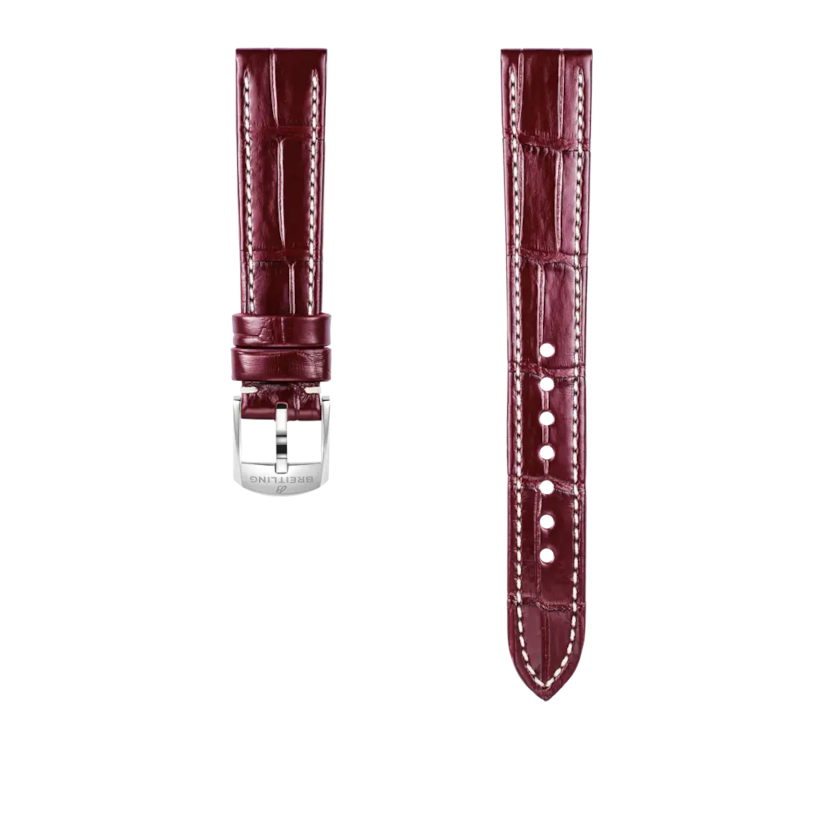 Burgundy alligator leather strap - 1079PL - image 1
