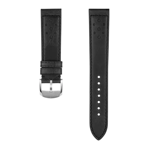 Black racing-themed calfskin leather strap 638X