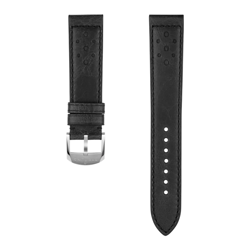 Black racing-themed calfskin leather strap - 638XL - image 1