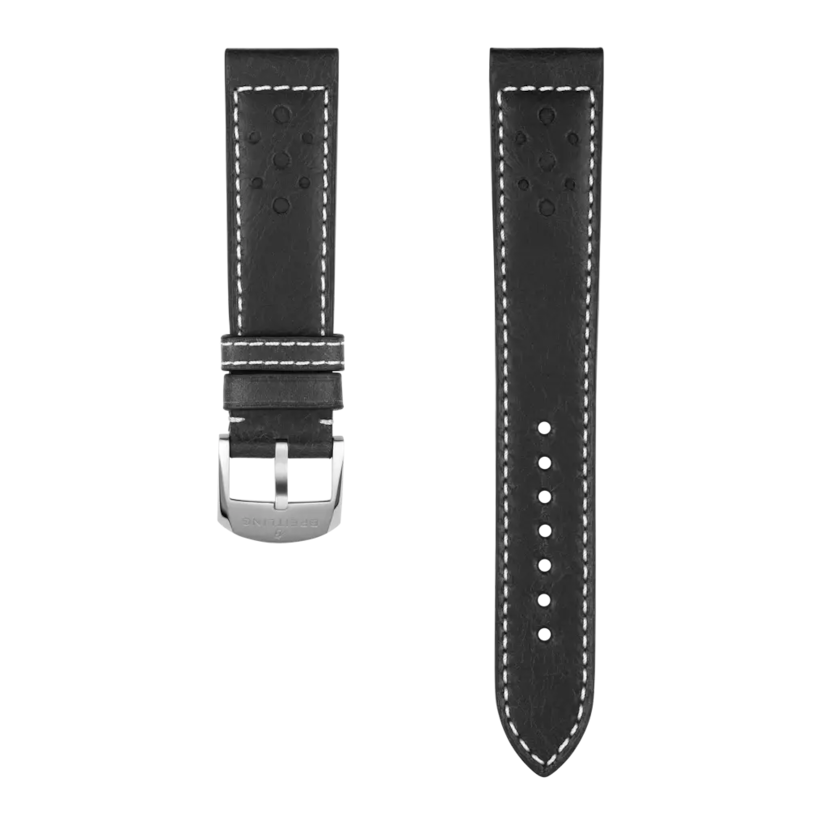 Black racing-themed calfskin leather strap - 639X - image 1