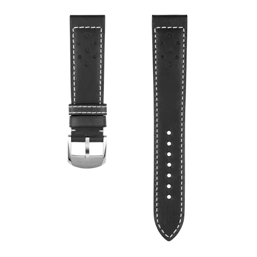 Black racing-themed calfskin leather strap 639X