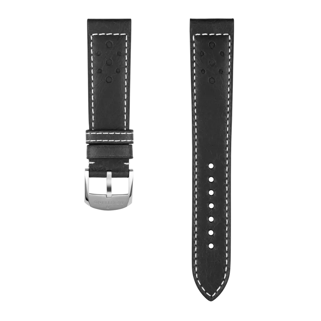 Black racing-themed calfskin leather strap - 639XS - image 1