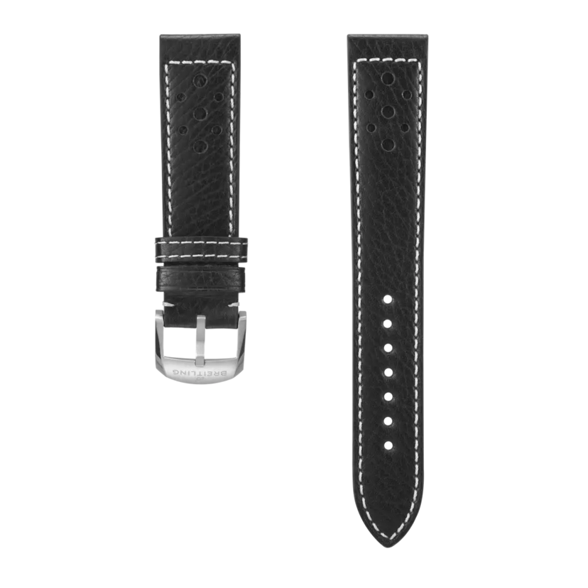 Black racing-themed calfskin leather strap - 643XL - image 1