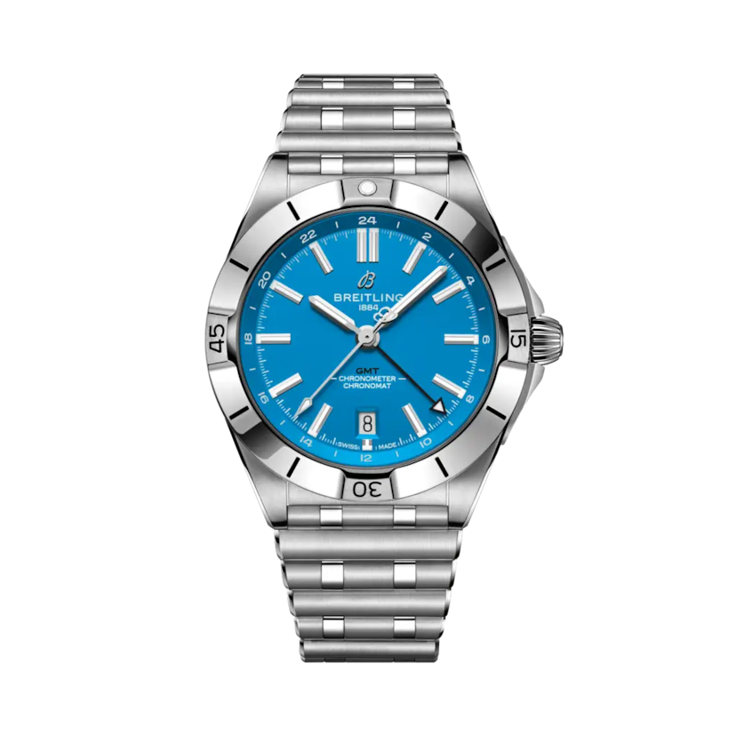 Chronomat Automatic GMT 40 NFL Carolina Panthers Edition, reference A32398E11C1A1. Link to product details.