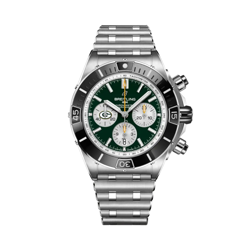 Super Chronomat B01 Chronograph 44 NFL Green Bay Packers, reference AB01361C1L1A1. Link to product details.