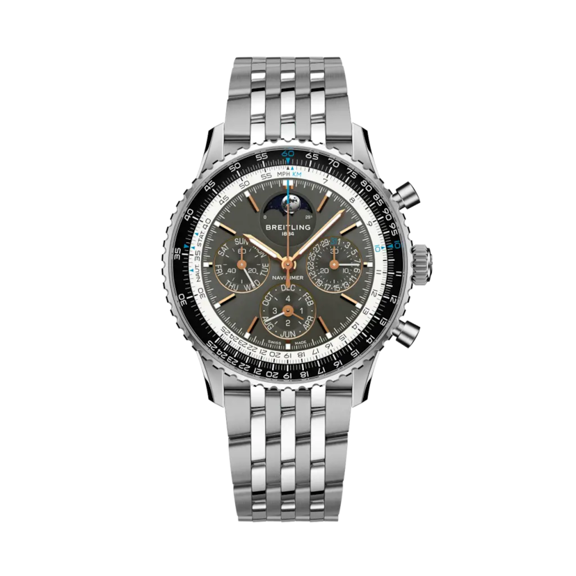 ナビタイマー B19 クロノグラフ 43 パーペチュアルカレンダー、リファレンス PB1921251B1A1。 商品詳細ページへのリンク。