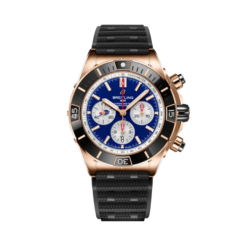 Super Chronomat B01 Chronograph 44 NFL Buffalo Bills Edition, reference RB01366A1C3S1. Link to product details.