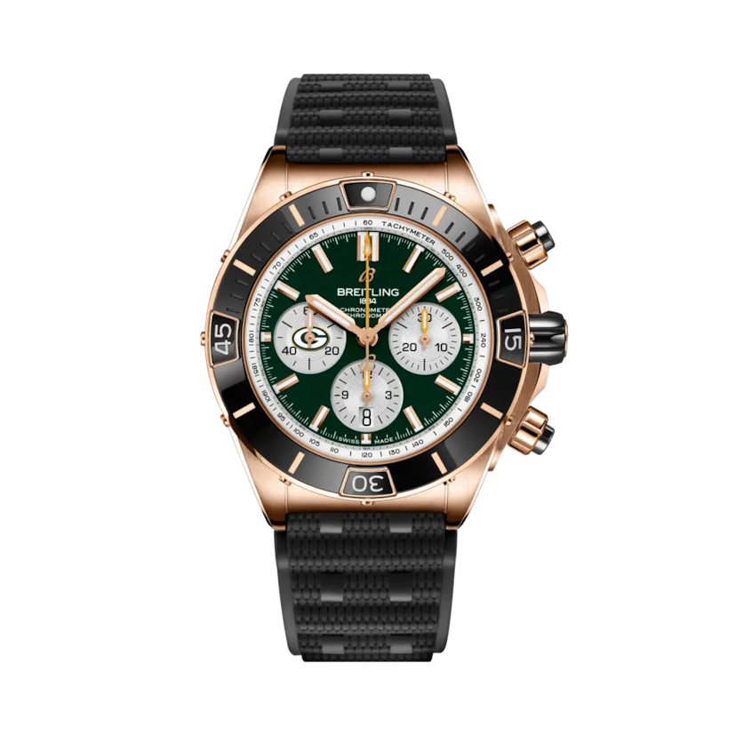 Super Chronomat B01 Chronograph 44 NFL Green Bay Packers, reference RB01366A1L1S1. Link to product details.