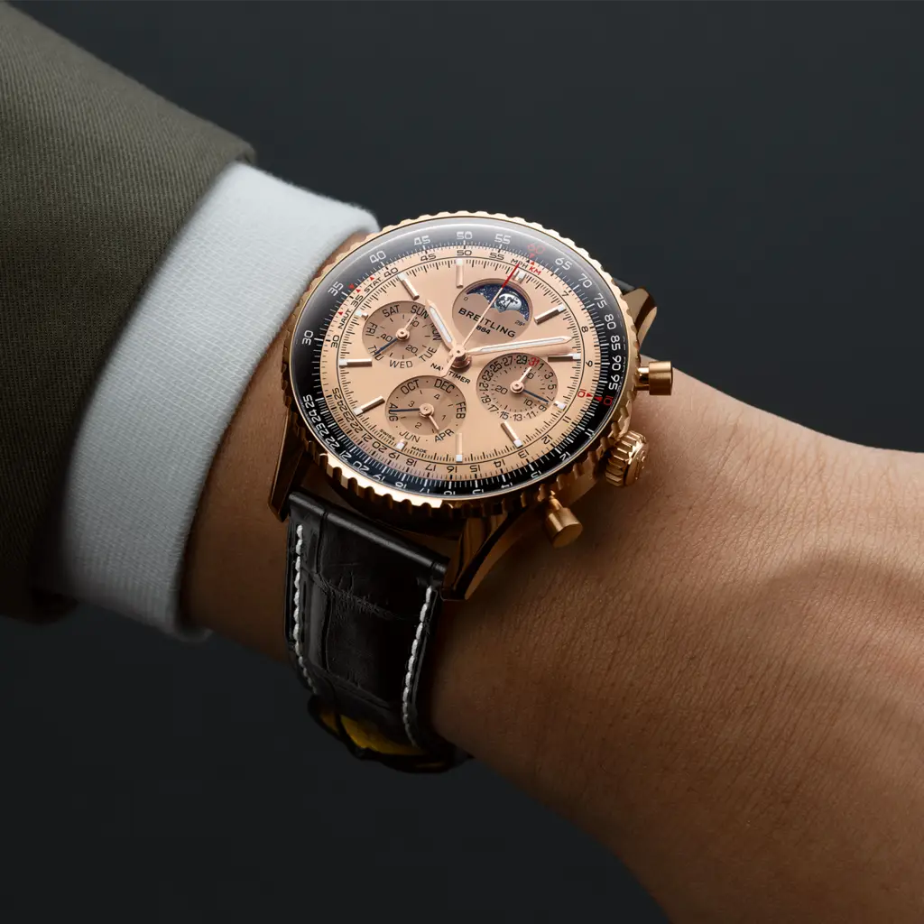 Navitimer B19 Chronograph 43 Perpetual Calendar 140th Anniversary, reference RB19101A1H1P1. Link to product details.