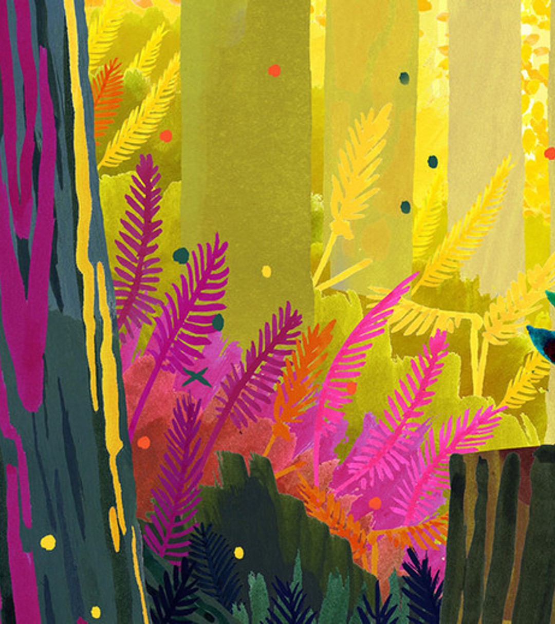 {generated} Vibrant forest illustration with a young sapling on a stump, reflecting Breitling’s link to Sugi and environmental renewal.