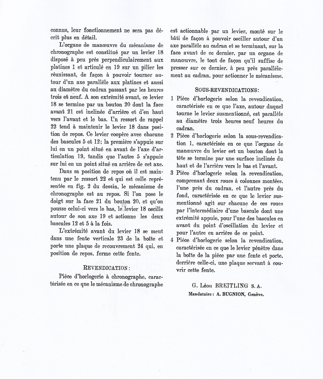 {generated} Vintage Breitling patent text detailing early chronograph mechanics, highlighting the era’s inventive technical precision