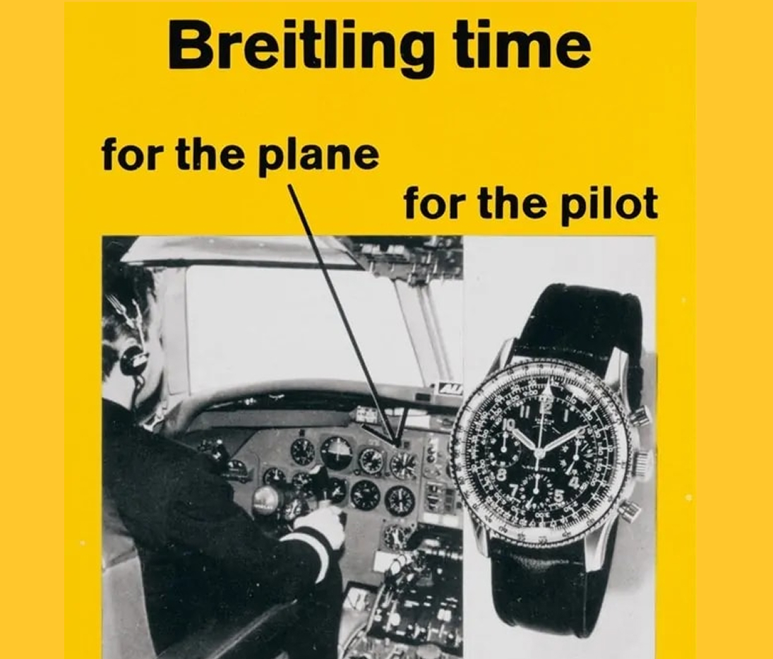 {generated} 1952年復古構圖將飛行員座艙與Breitling Navitimer並列，強調品牌精準計時的傳承。
