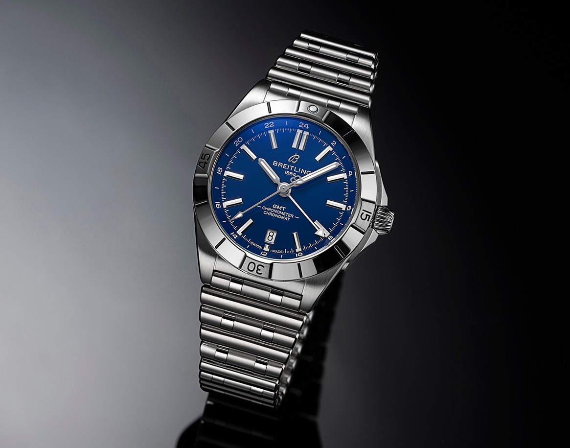 {generated} Breitling Chronomat GMT shown with a bold blue dial and steel bracelet, capturing a refined design aligned with Colts colors