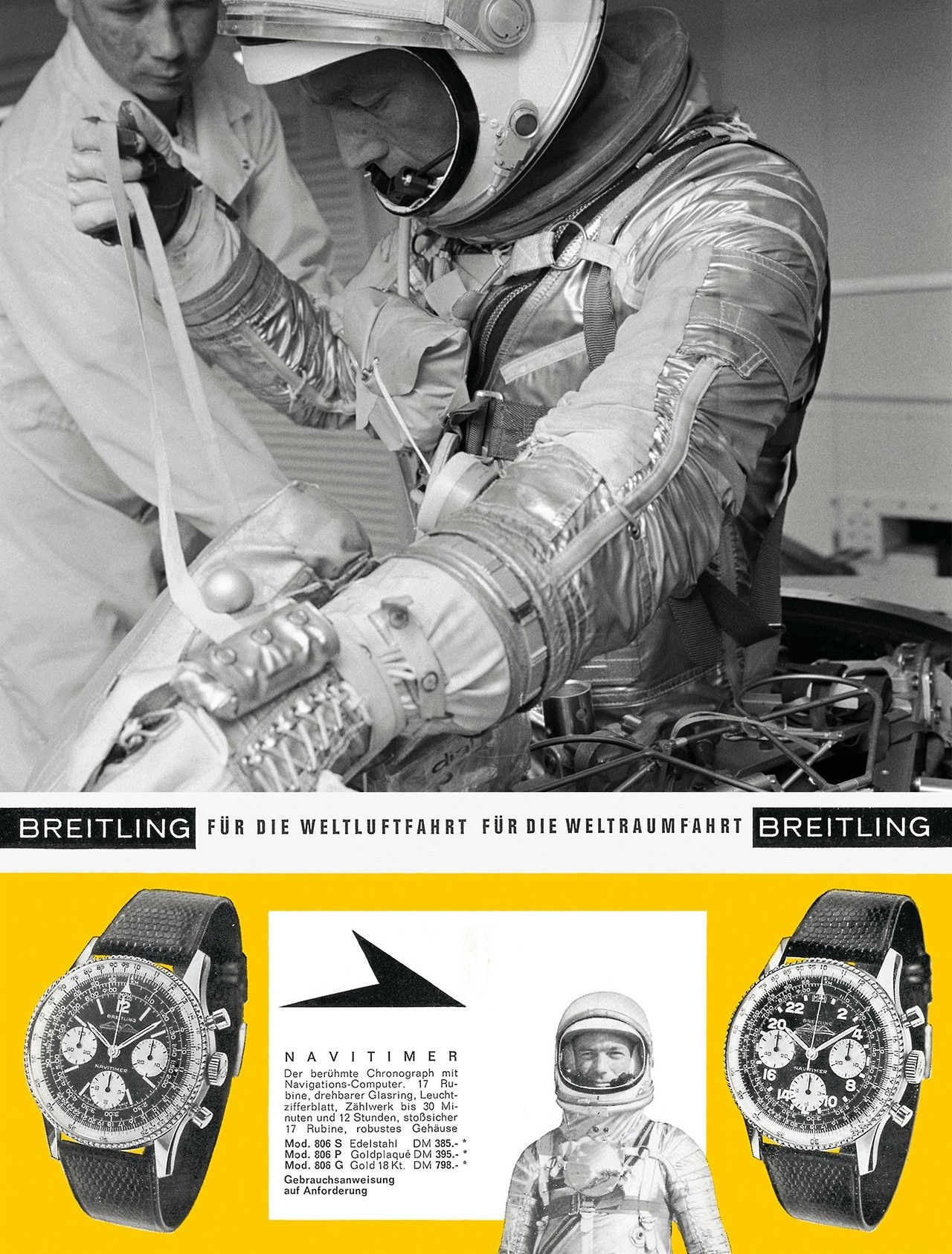 {generated} Vintage astronaut suit testing scene with Breitling branding underscoring the Navitimer Cosmonaute’s pioneering space heritage