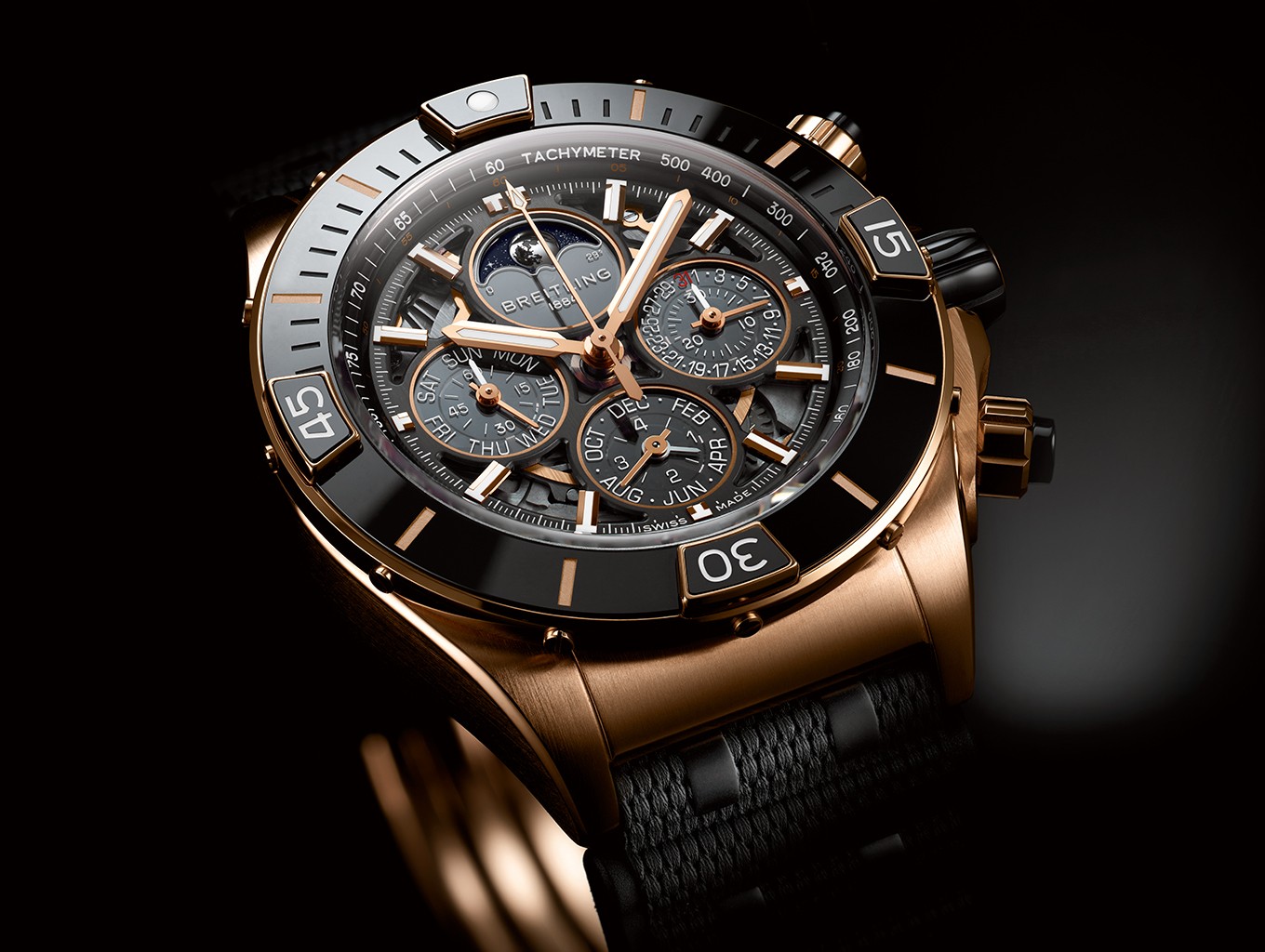 {generated} Breitling Super Chronomat B19 44 Perpetual Calendar 140th Anniversary採玫瑰金設計並配備精緻功能小錶盤