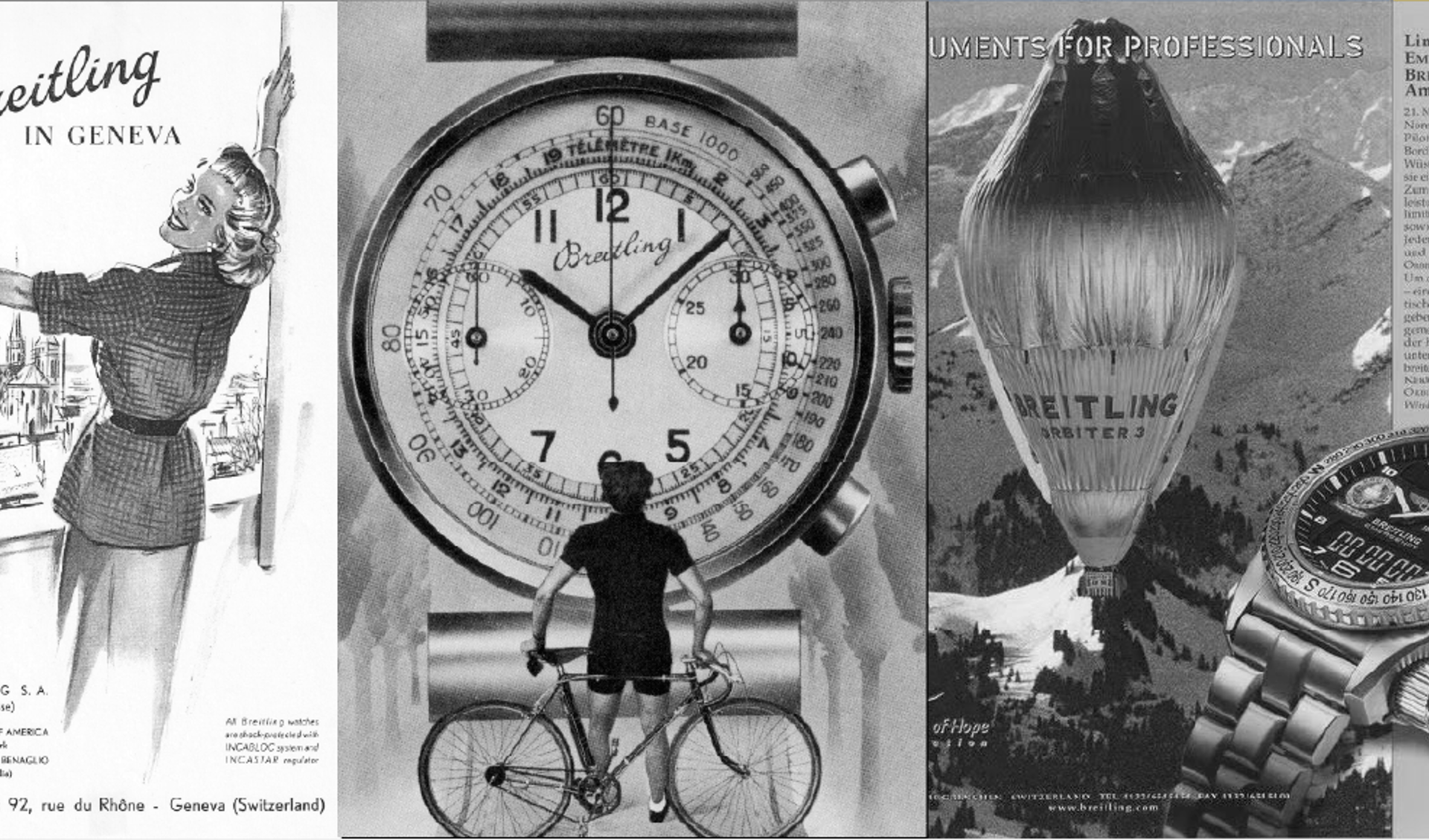 {generated} Historic Breitling visuals, vintage adverts, watches, and a modern group scene blending into a collage of brand heritage.