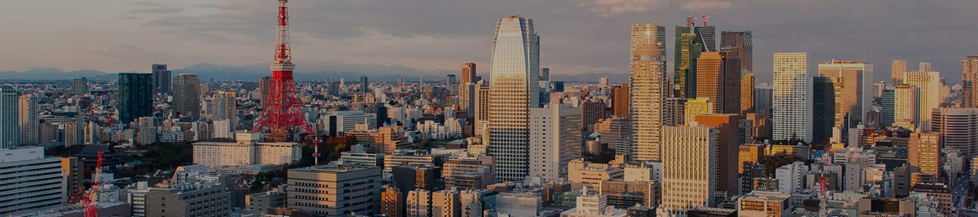 {generated} Tokyo’s skyline at sunset with the iconic red tower and modern high-rises creating a warm, expansive city panorama.