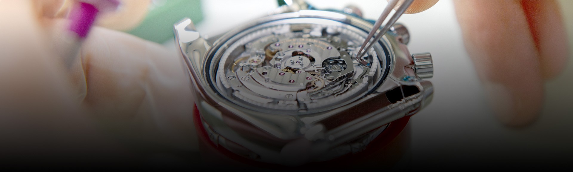 {generated} Breitling watch movement inspected with fine tools while a technician conducts precise certified maintenance procedures