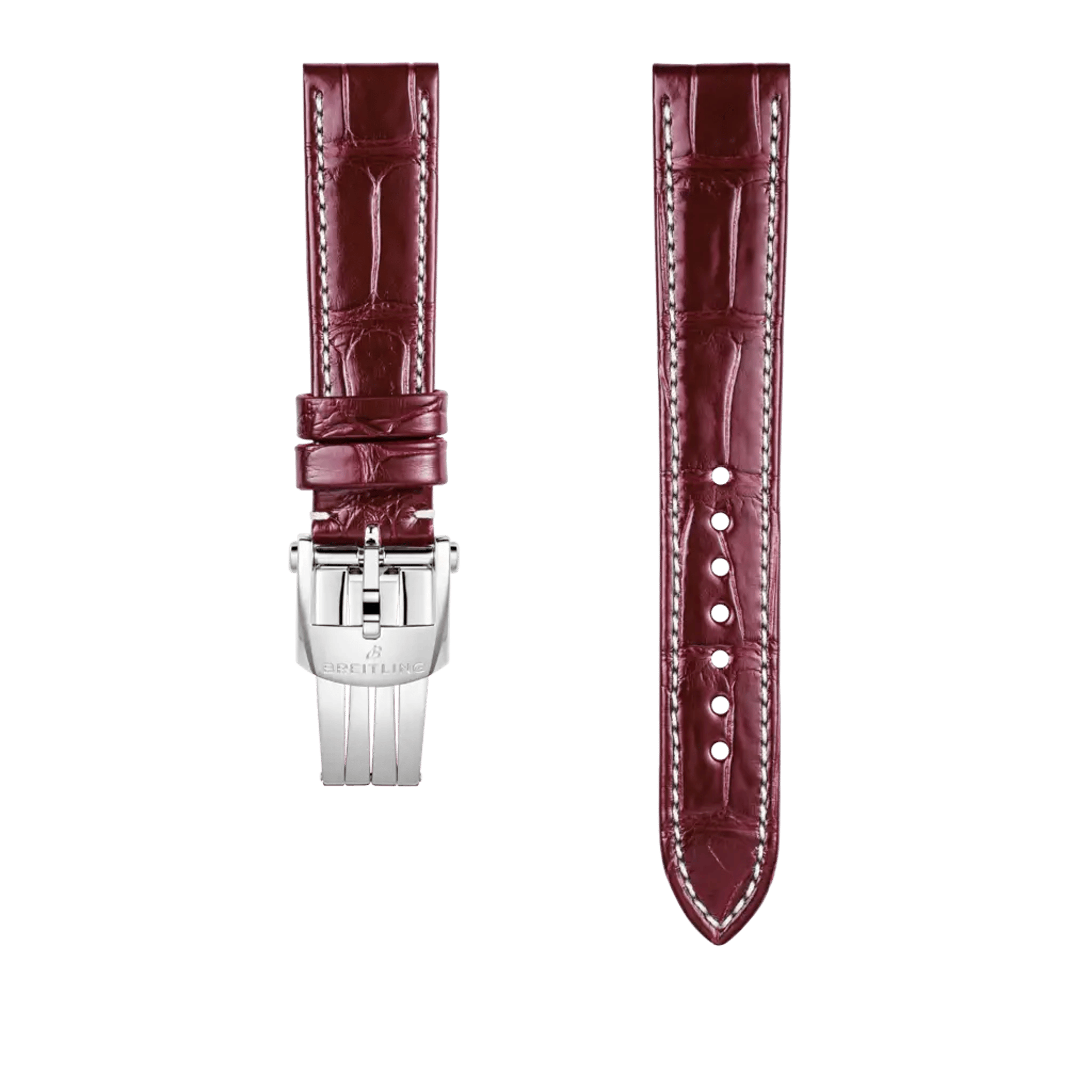 Burgundy alligator leather strap - 1077P - image 1