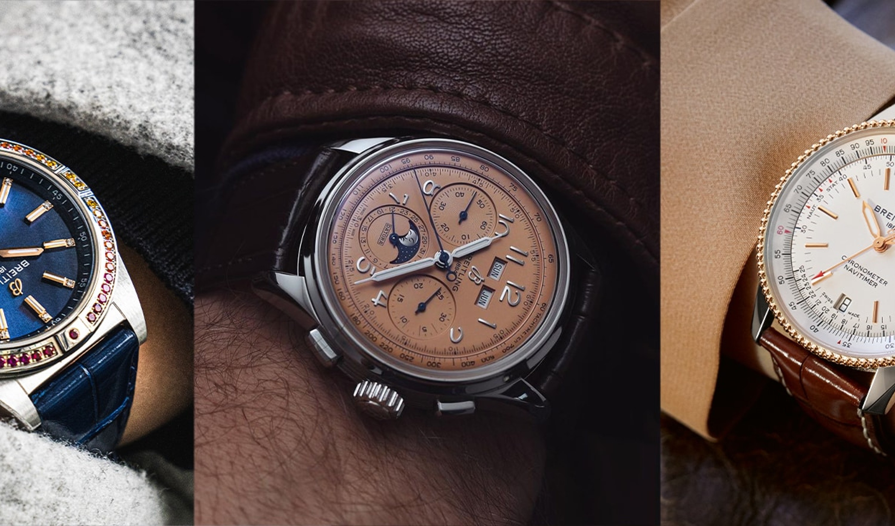 {generated} 多隻手腕展示多款百年靈腕錶，醒目錶盤與精緻材質彰顯配戴者的個人風格。