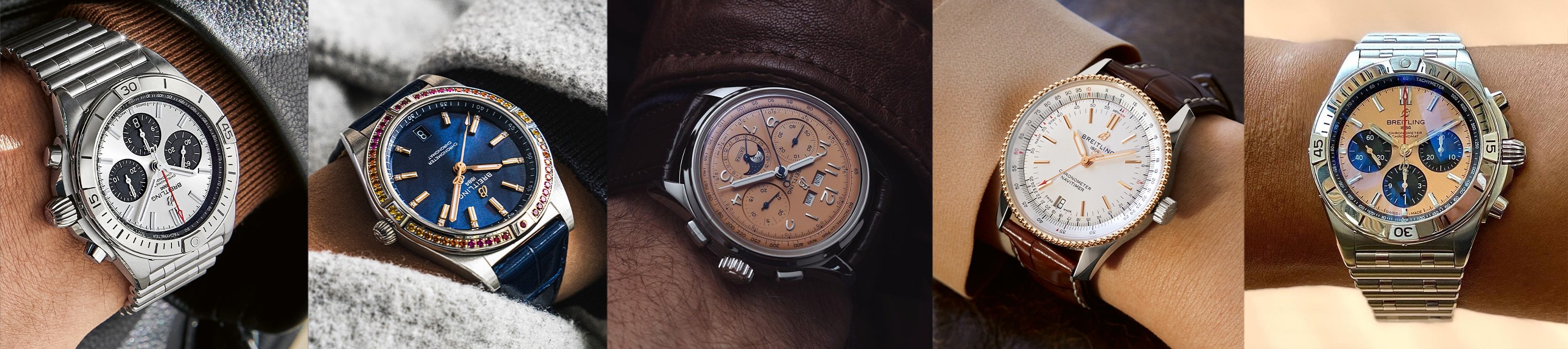 {generated} 多隻手腕展示多款百年靈腕錶，醒目錶盤與精緻材質彰顯配戴者的個人風格。