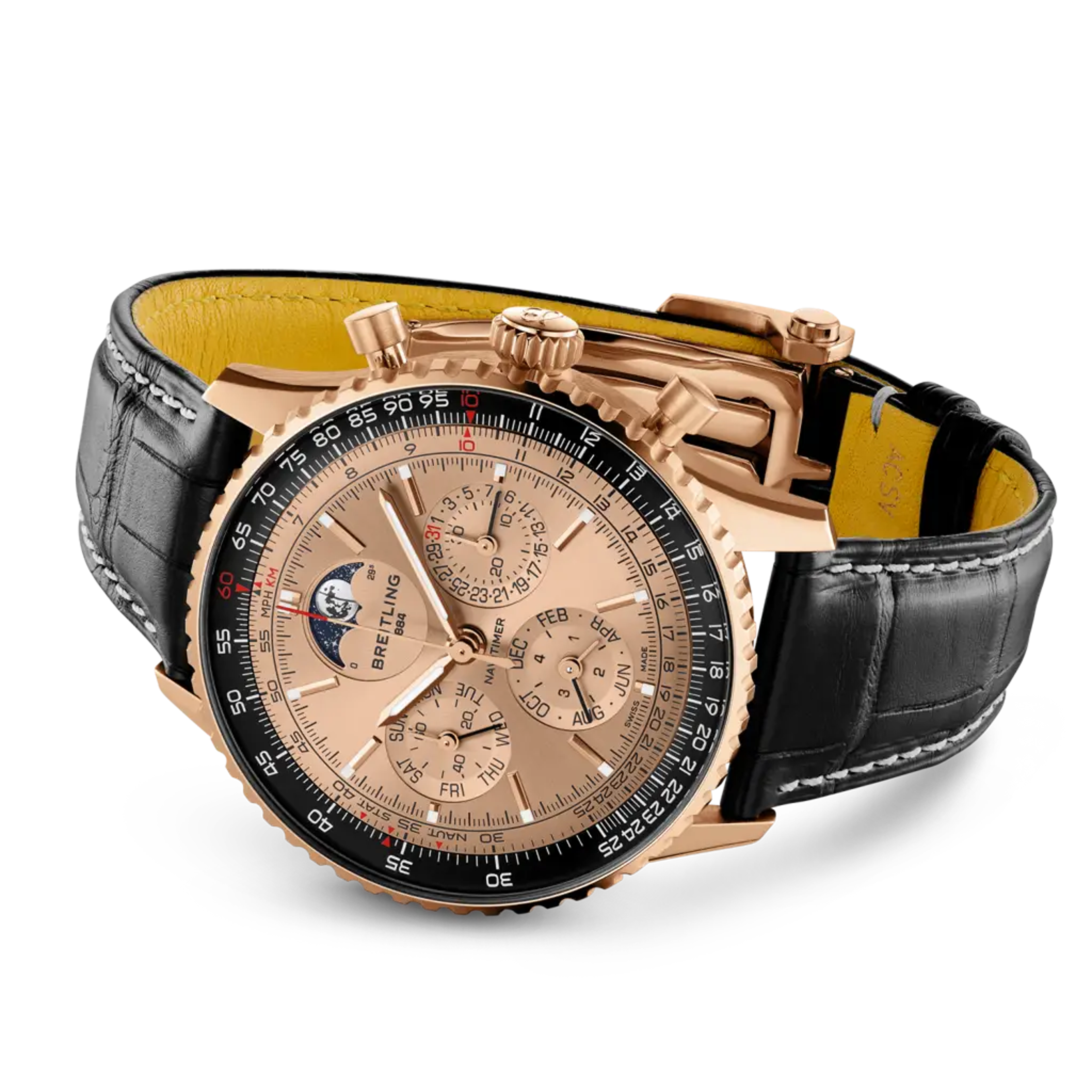 ナビタイマー B19 クロノグラフ 43  パーペチュアルカレンダー  140周年アニバーサリー、リファレンス RB19101A1H1P1。 商品詳細ページへのリンク。