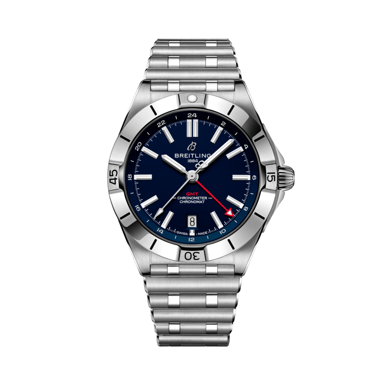 Chronomat Automatic GMT 40 NFL New England Patriots Edition, reference A32398E41C1A1. Link to product details.