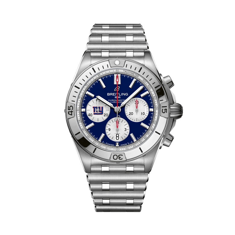 Chronomat B01 42 NFL New York Giants Edition, reference AB01342B1CAA1. Link to product details.