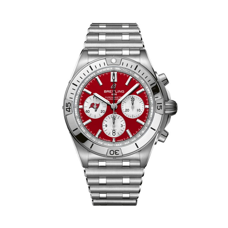 Chronomat B01 42 NFL Tampa Bay Buccaneers Edition, référence AB01342B1K7A1. Lien vers les détails du produit.