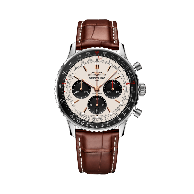 Navitimer B01 Chronograph 43, reference AB01381E1G1P1. Link to product details.
